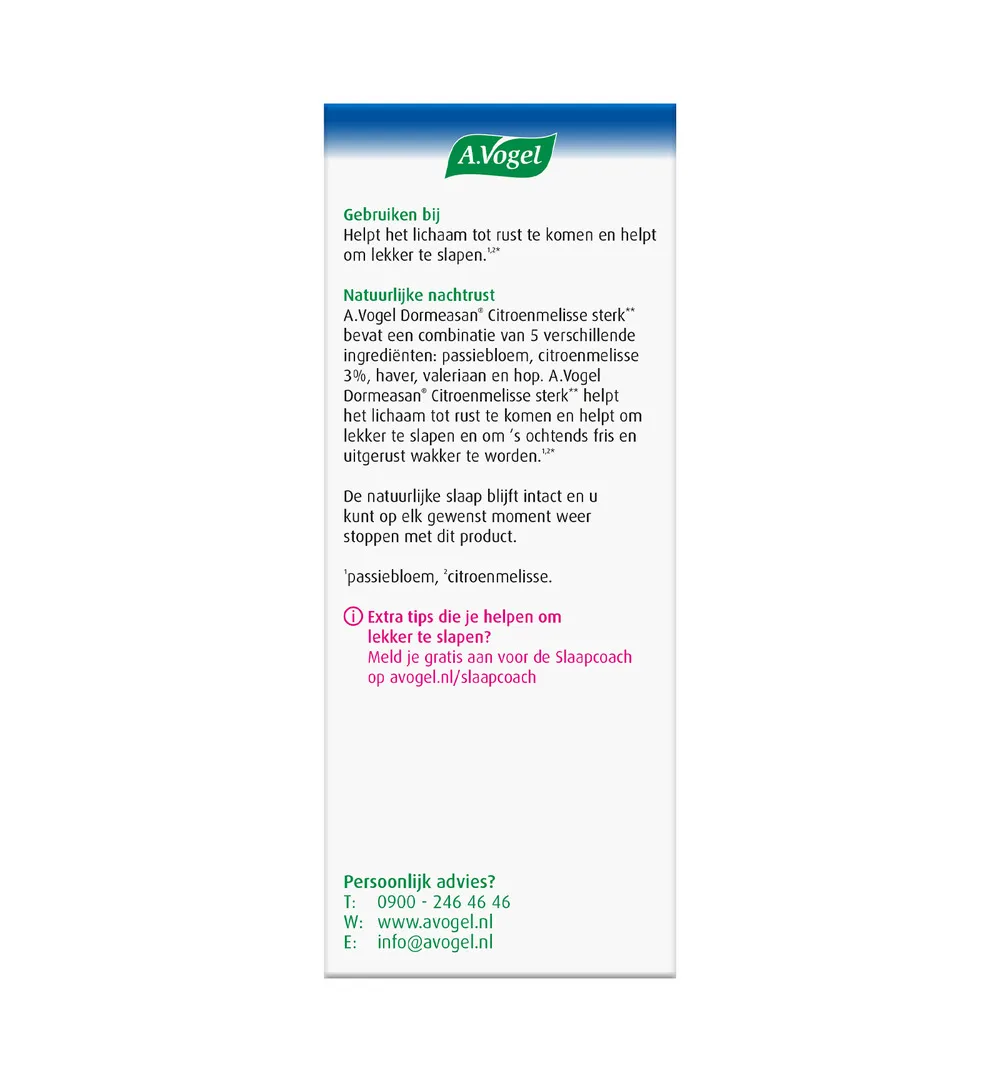 A.Vogel Dormeasan Citroenmelisse Nachtrust Sterk (30 Tabletten) - image 3