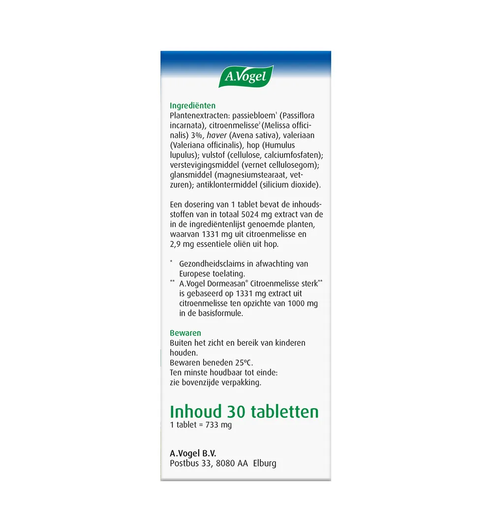 A.Vogel Dormeasan Citroenmelisse Nachtrust Sterk (30 Tabletten) - image 4