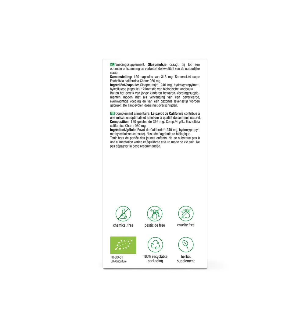 Purasana Slaapmutsje/Pavot De Californie Vegan Bio (120 vega capsules) - image 2