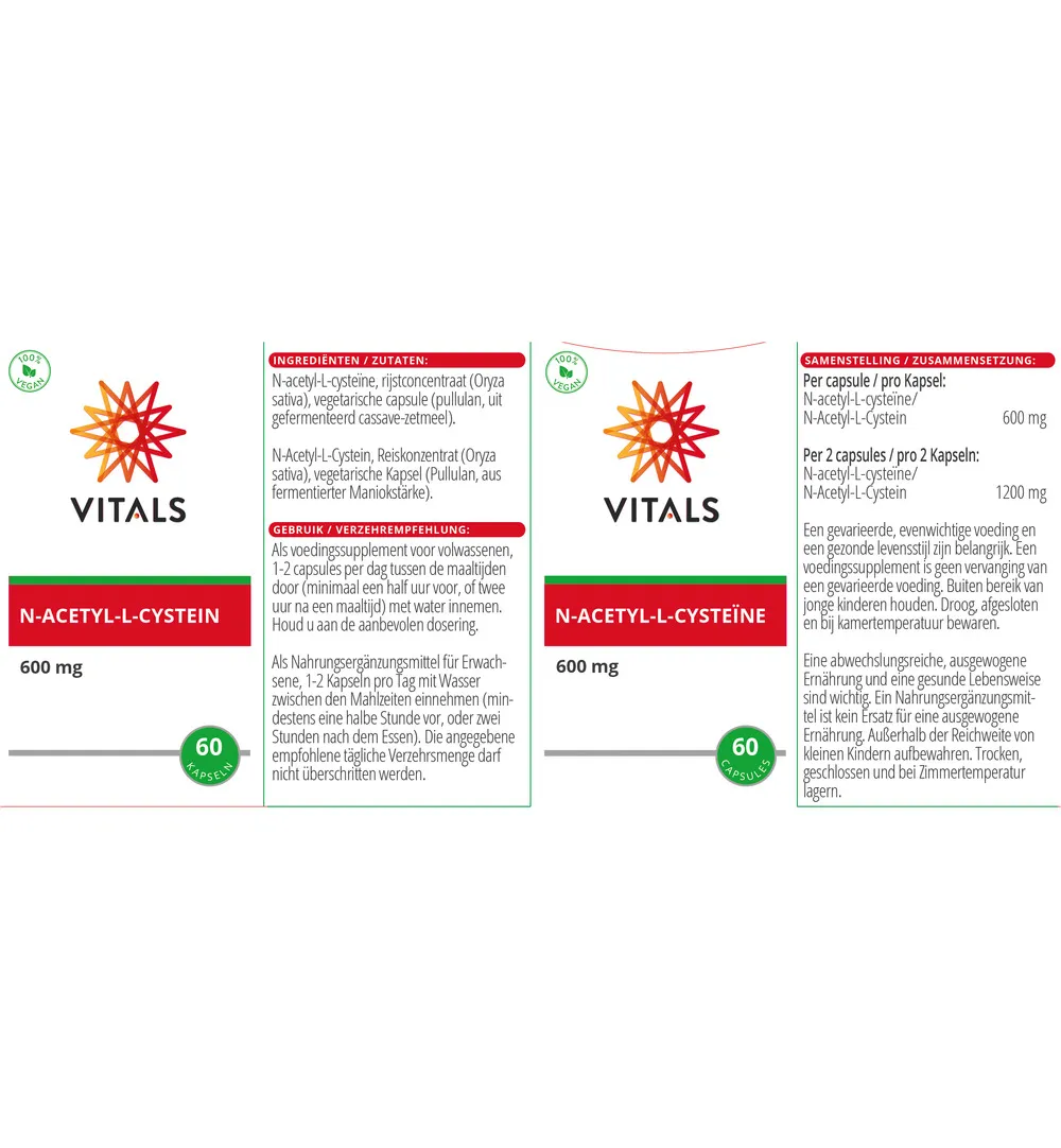 Vitals N-Acetyl-L-cysteine 600 mg (60 vega capsules) - image 3