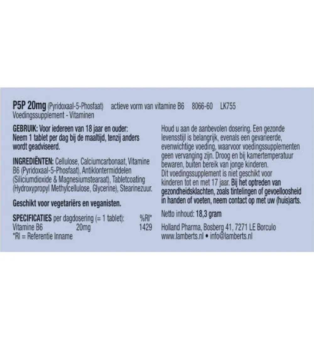 Lamberts Vitamine B6 (60 tabletten)