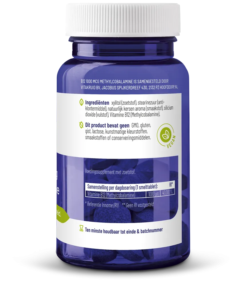 Vitakruid B12 1000 mcg Actief Methylcobalamine Vitamine (90 stuks) - image 2
