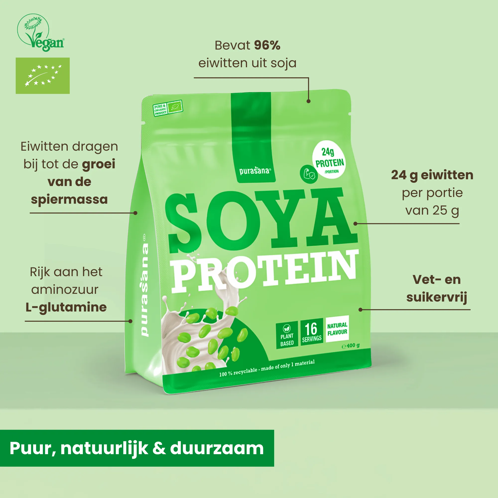 Purasana Plant Protein Soja Natuurlijk Bio (400 gr) - image 3