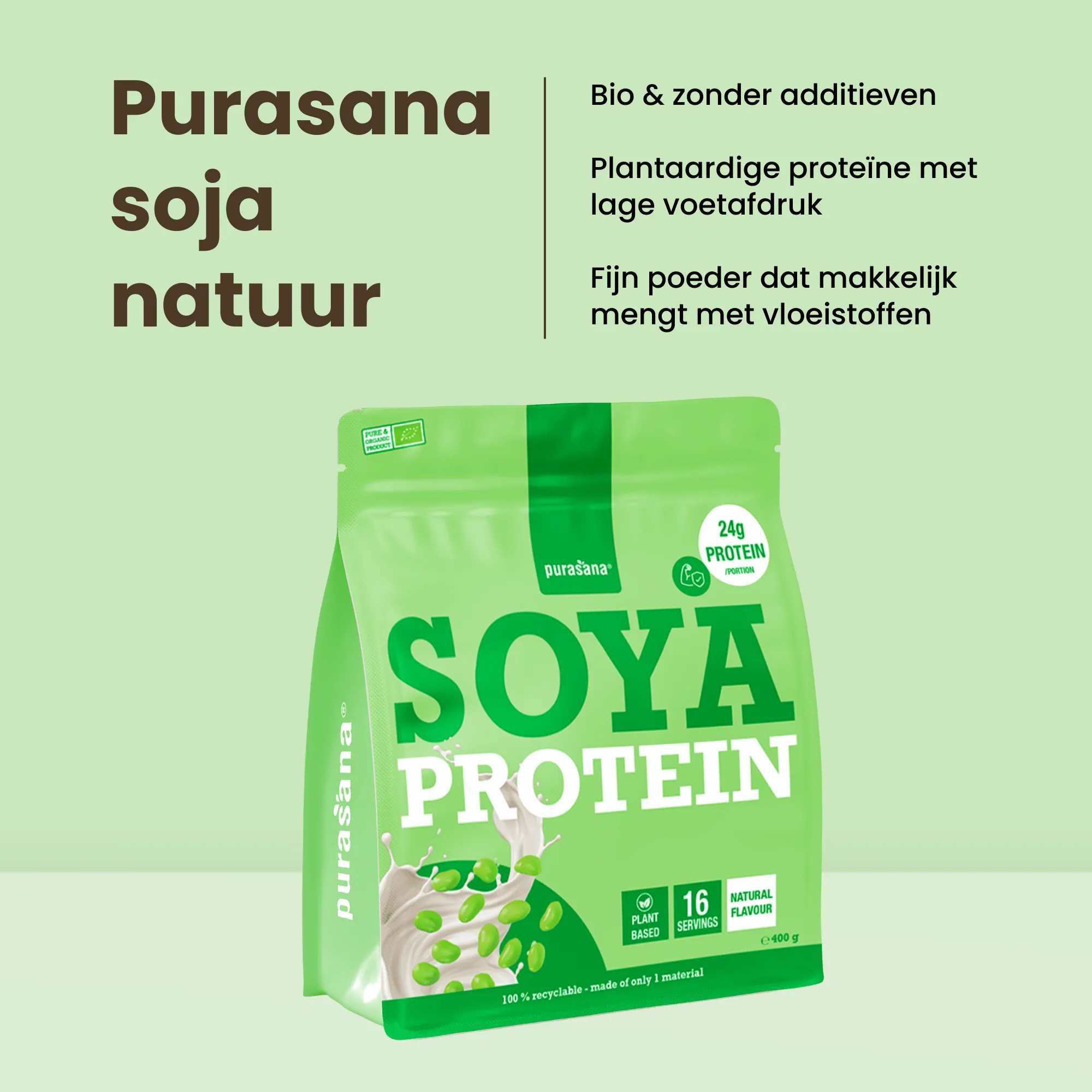 Purasana Plant Protein Soja Natuurlijk Bio (400 gr) - image 8