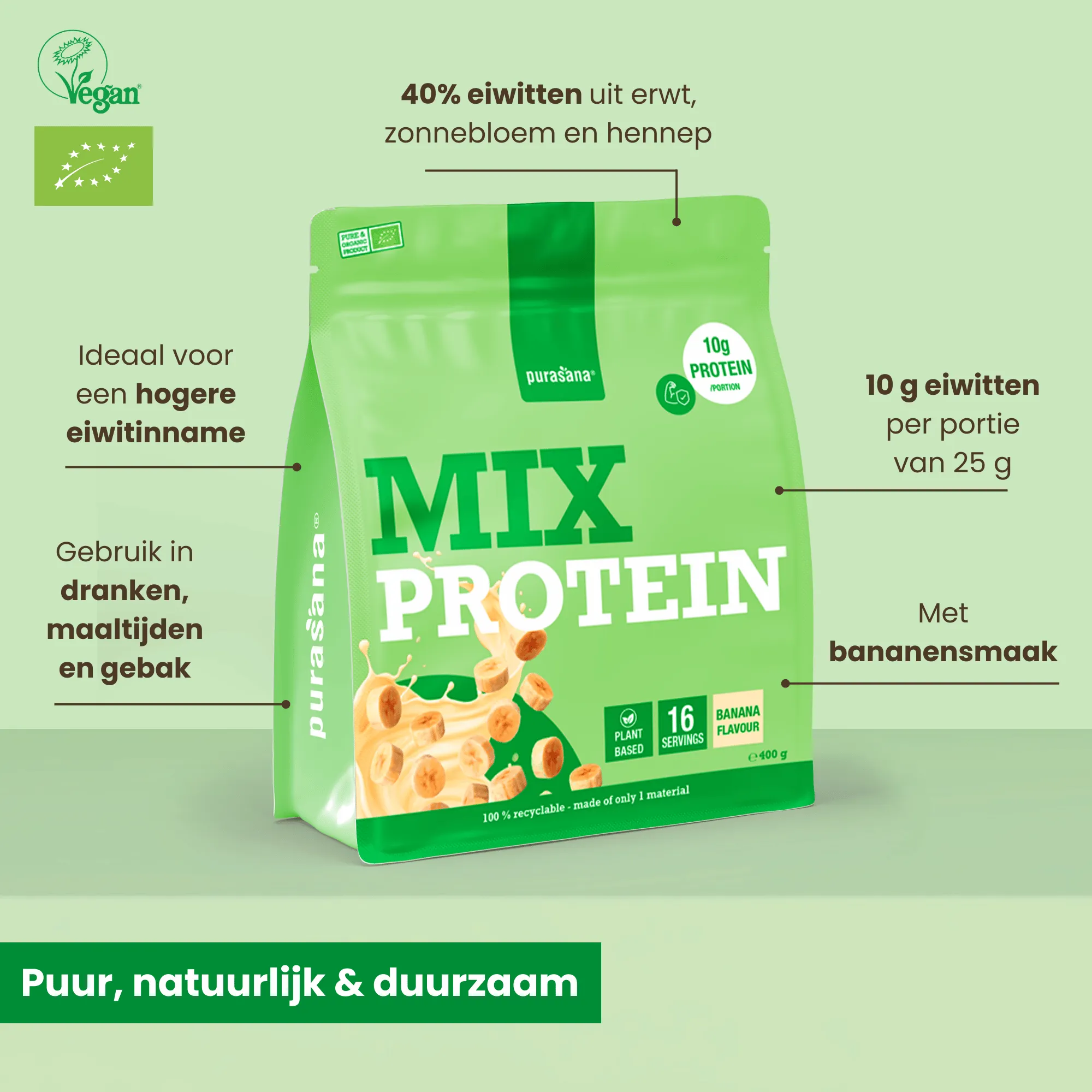 Purasana Plant Protein Mix Banaan Bio (400 gr) - image 3