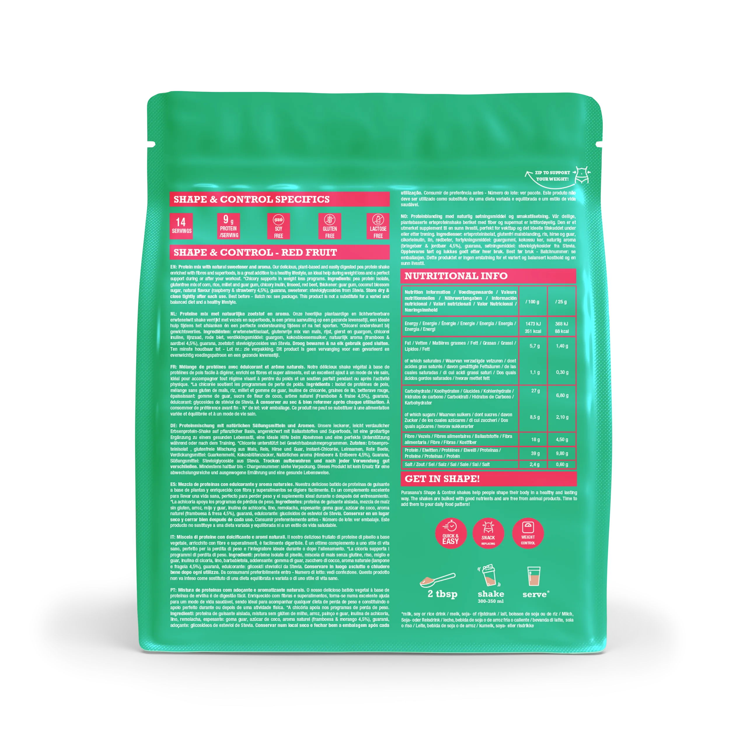 Purasana Shape & Control Plant Protein Rode Vruchten (350 gr)