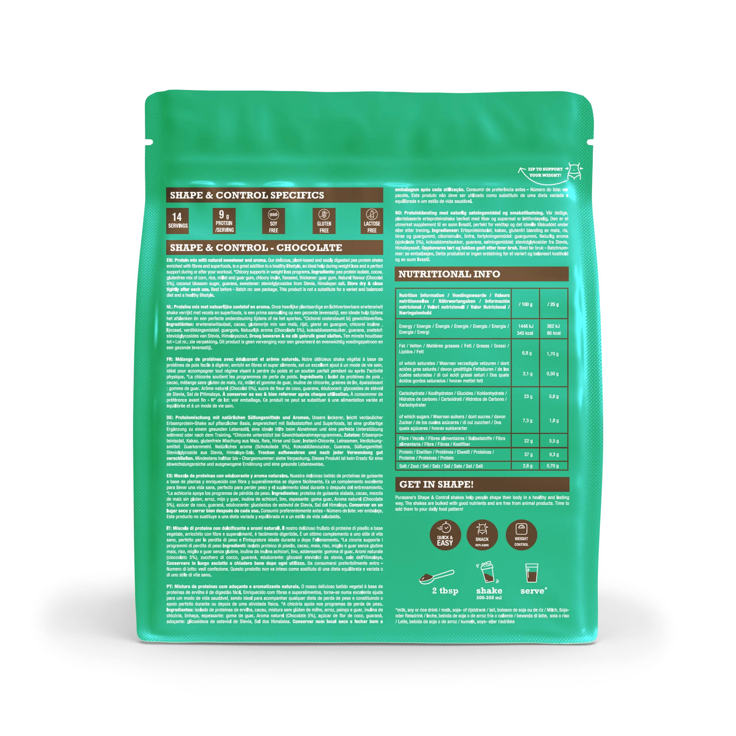 Purasana Shape & Control Plant Protein Chocolade (350 gr)
