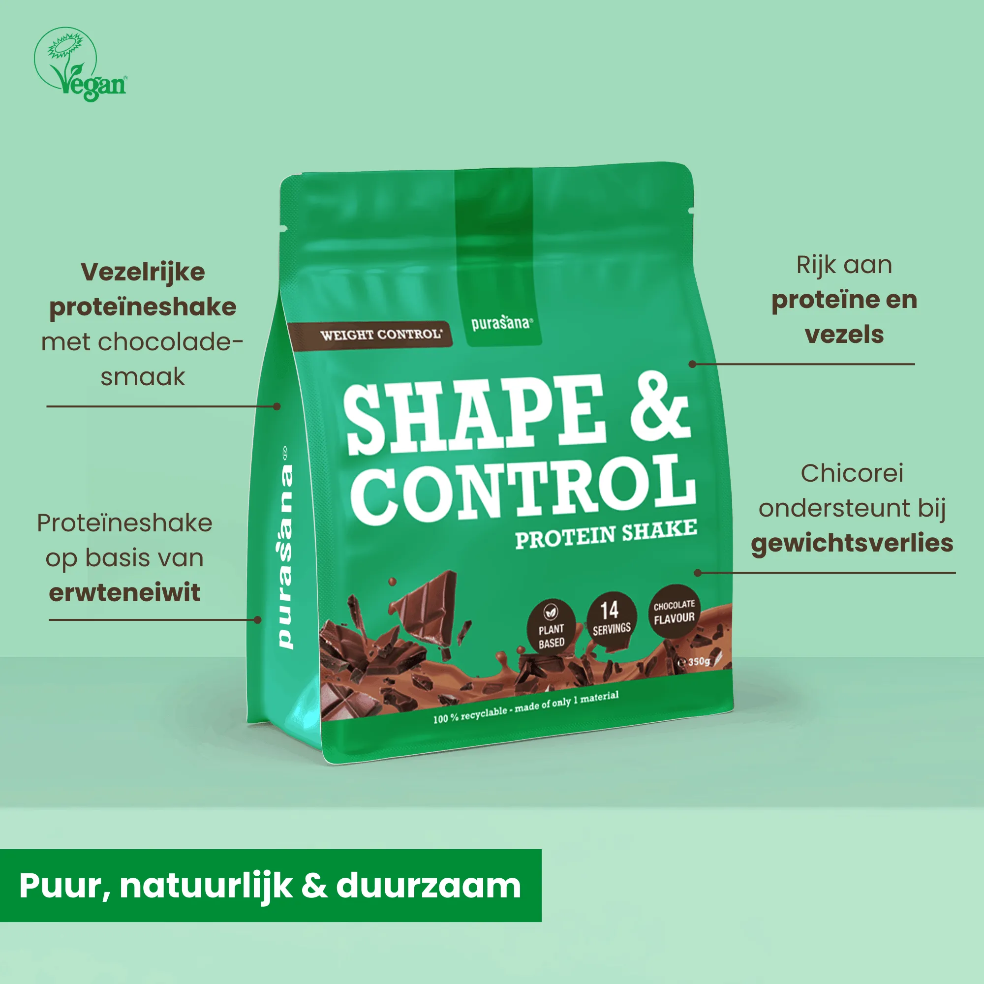 Purasana Shape & Control Plant Protein Chocolade (350 gr) - image 3