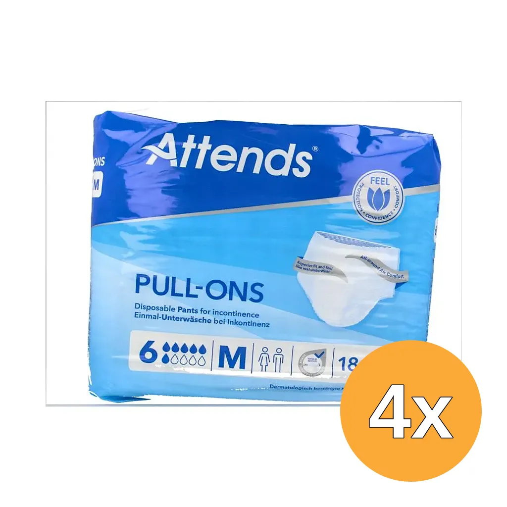 4x Attends Pull-Ons 6 Maat M (18 stuks)