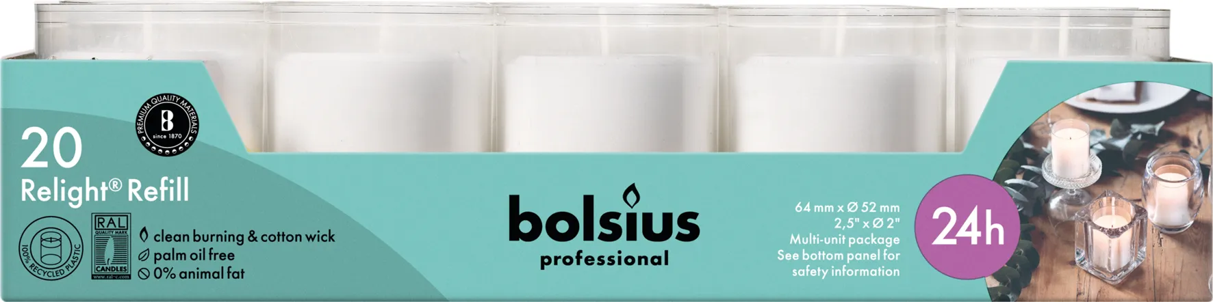Bolsius Horeca Relight® Navullingen 64/52 Transparant (20 stuks) - image 2