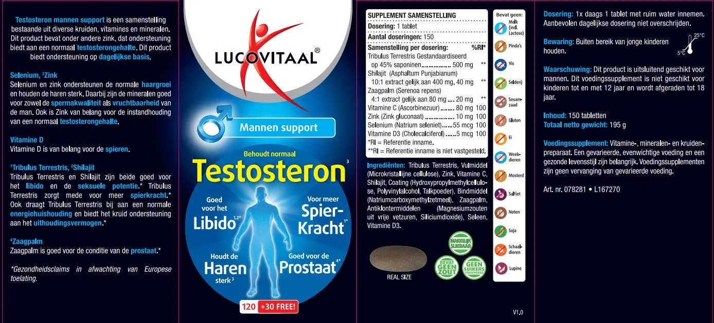 Lucovitaal Testosteron Mannen Support (150 tabletten)