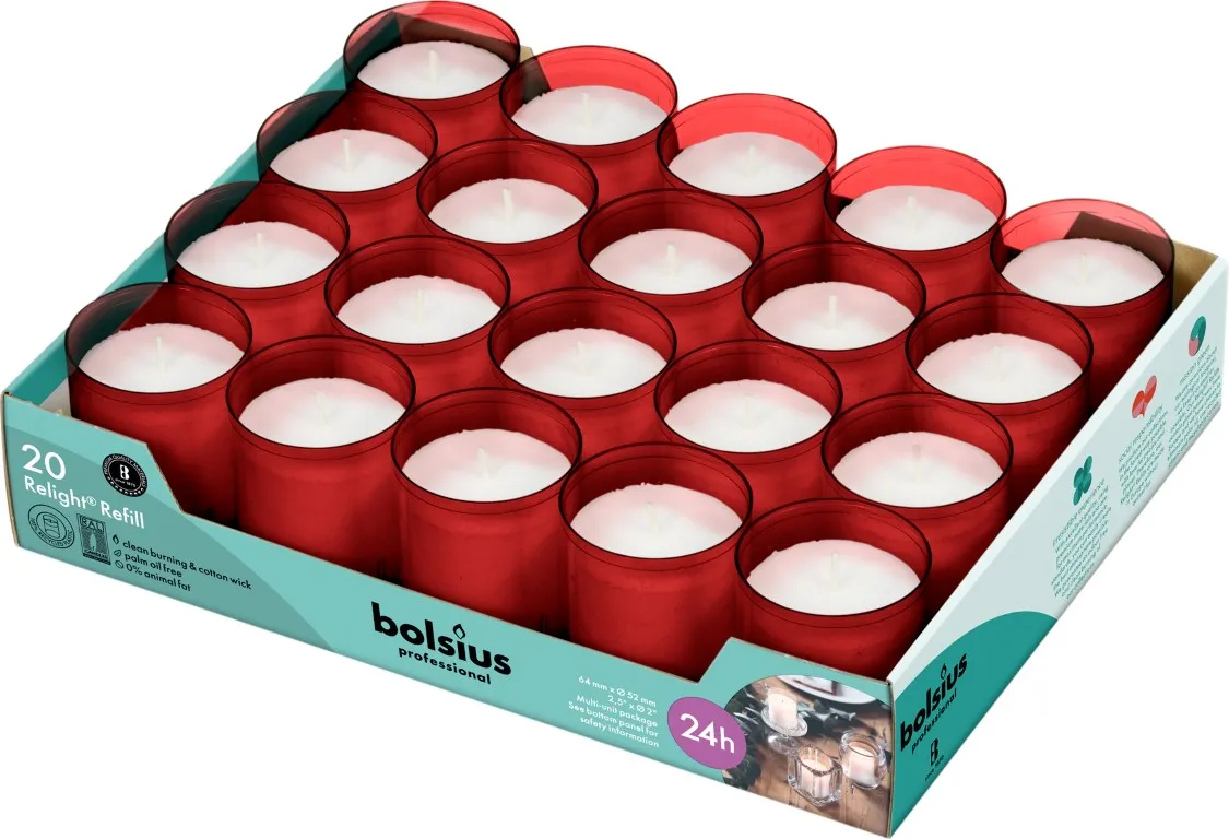 Bolsius Horeca Relight® Navullingen 64/52 Rood (20 stuks)