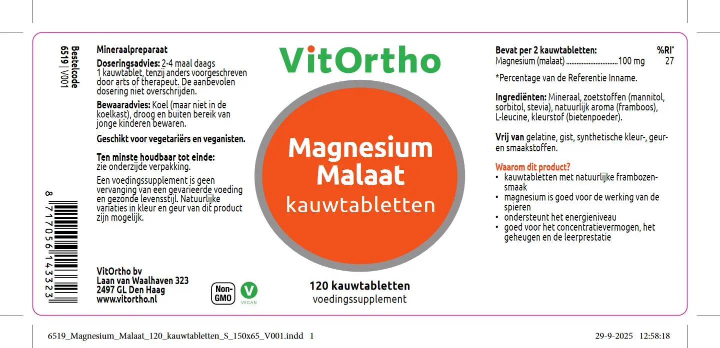 VitOrtho Magnesium Malaat kauwtabletten (120 kauwtabletten)