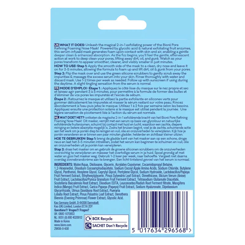 Biore Pore Refining Foaming Nose Mask (4 stuks)