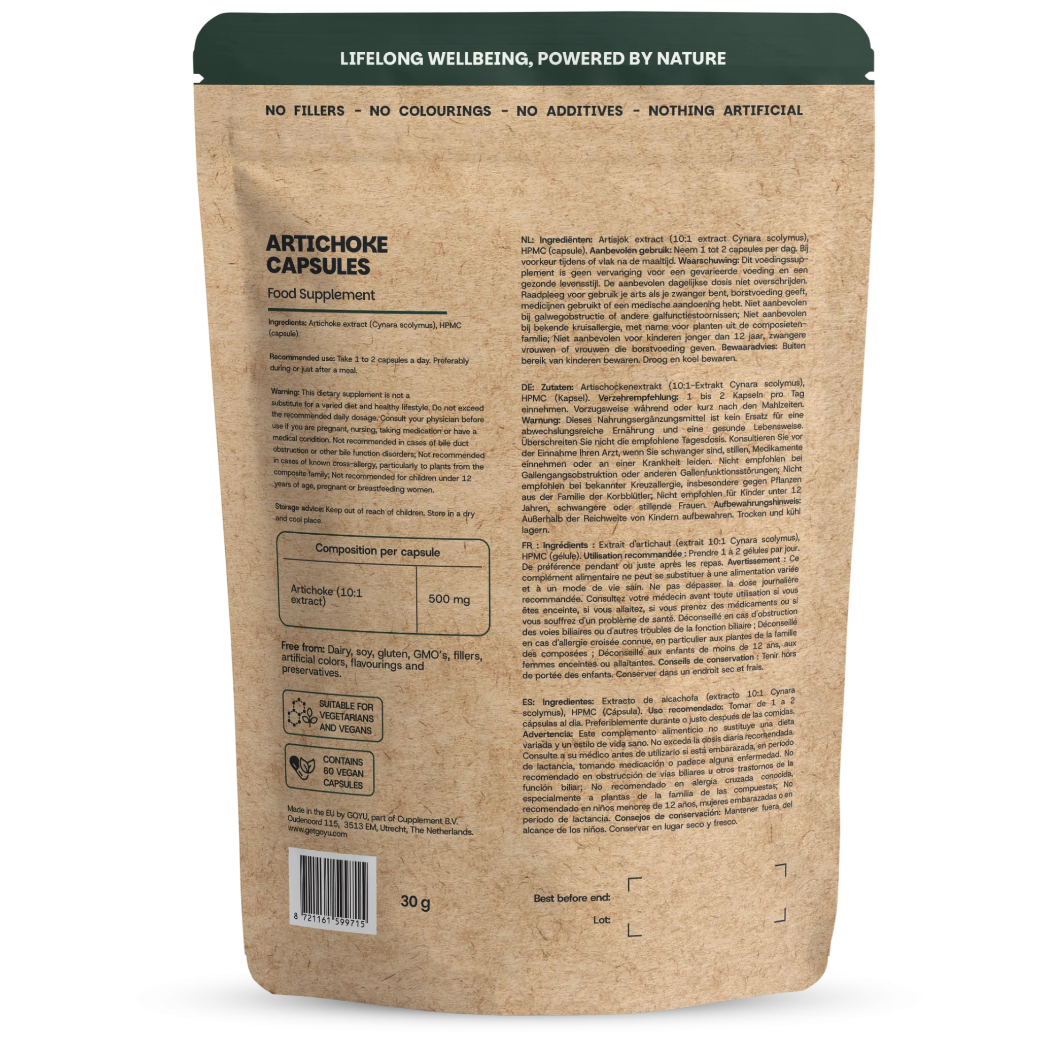 Goyu Artisjok Extract Capsules – 10:1, 2,5% Cynarine (60 capsules)