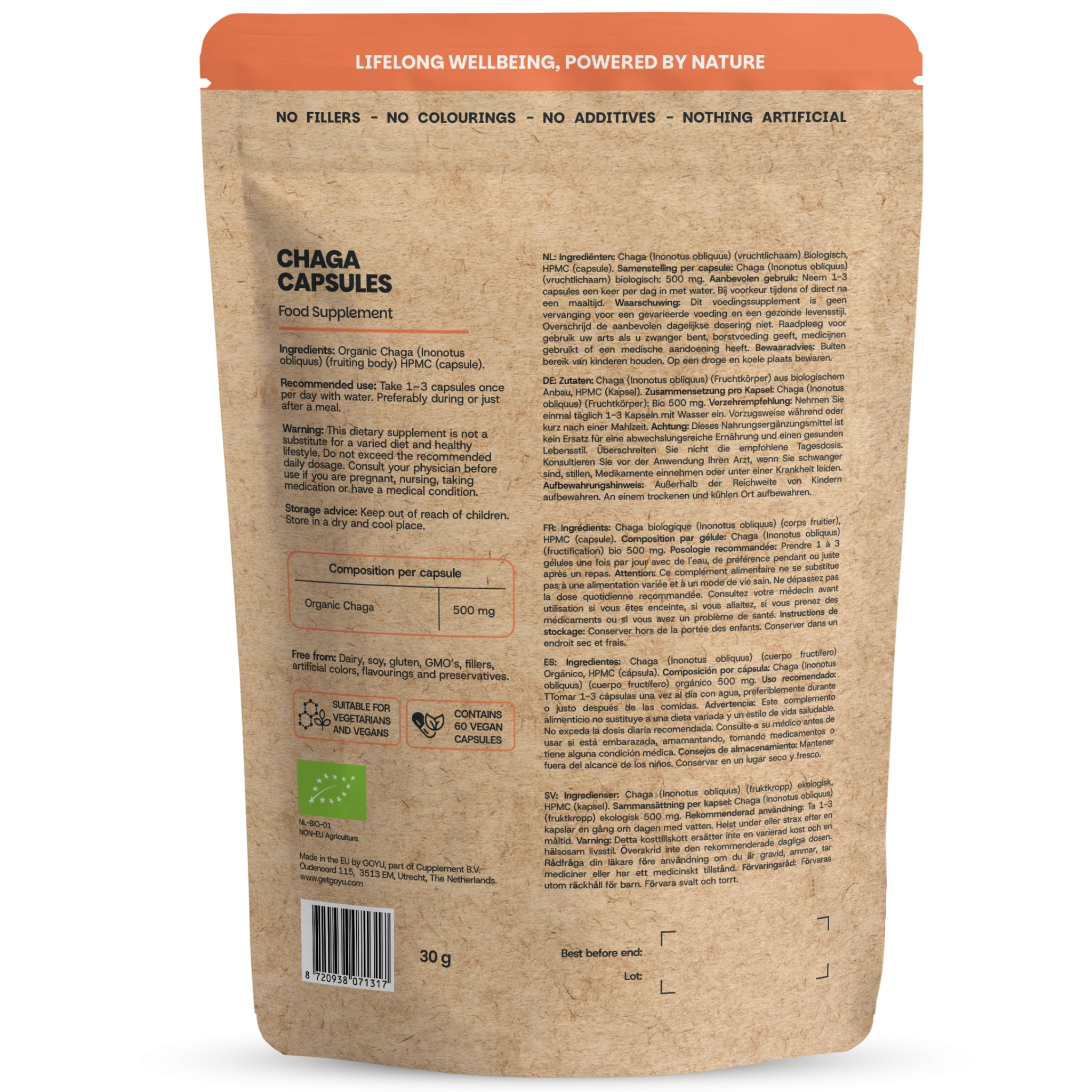 Goyu Chaga Capsules Biologisch – 60 Capsules Paddenstoel Vruchtlichaam (60 capsules)
