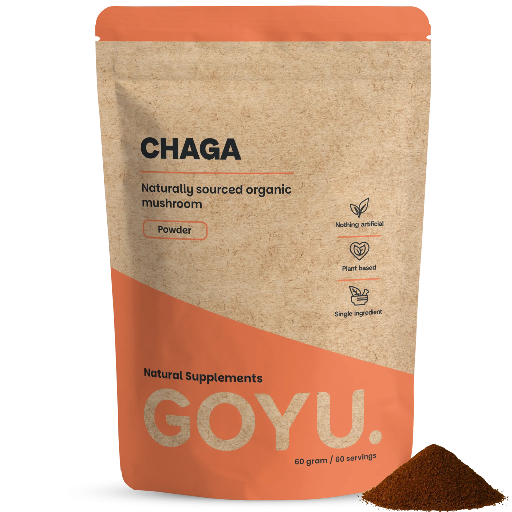Goyu Chaga Poeder Biologisch – Puur Paddenstoelenpoeder voor Thee, Koffie & Smoothies (60 gram)