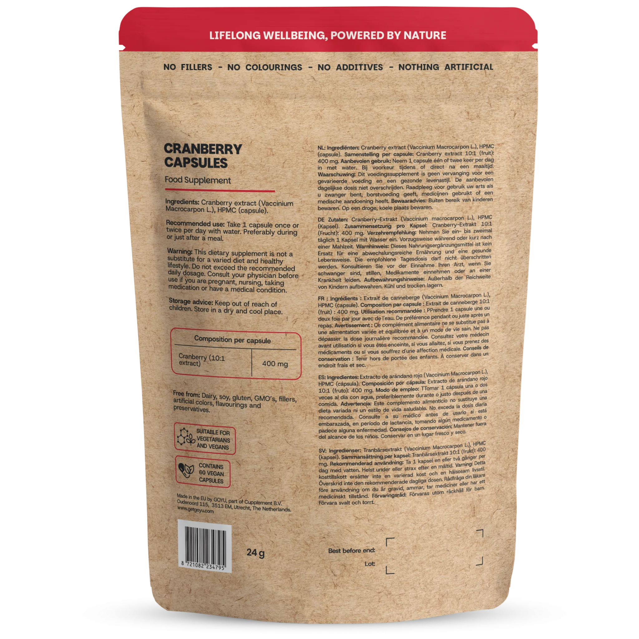 Goyu Cranberry Extract Capsules – 60 Capsules – 100% Vrucht (60 capsules)