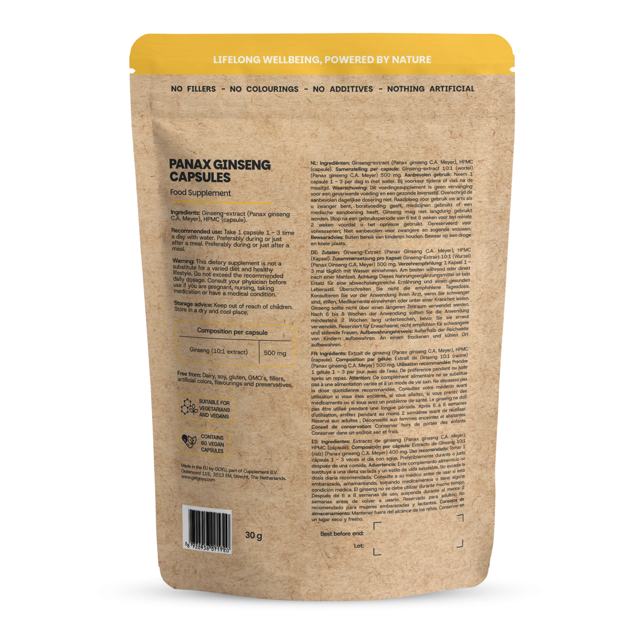Goyu Panax Ginseng Extract Capsules – Ginsengwortel 10:1 (60 capsules)
