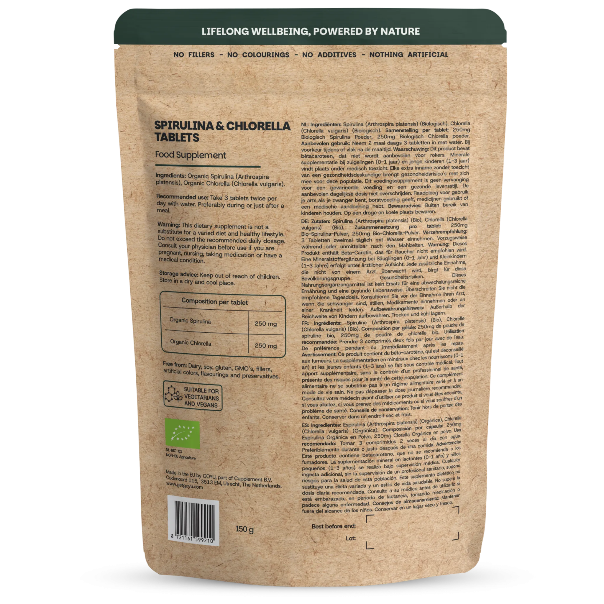 Goyu Spirulina Chlorella Tabletten Biologisch - 300 Tabletten (300 tabletten)