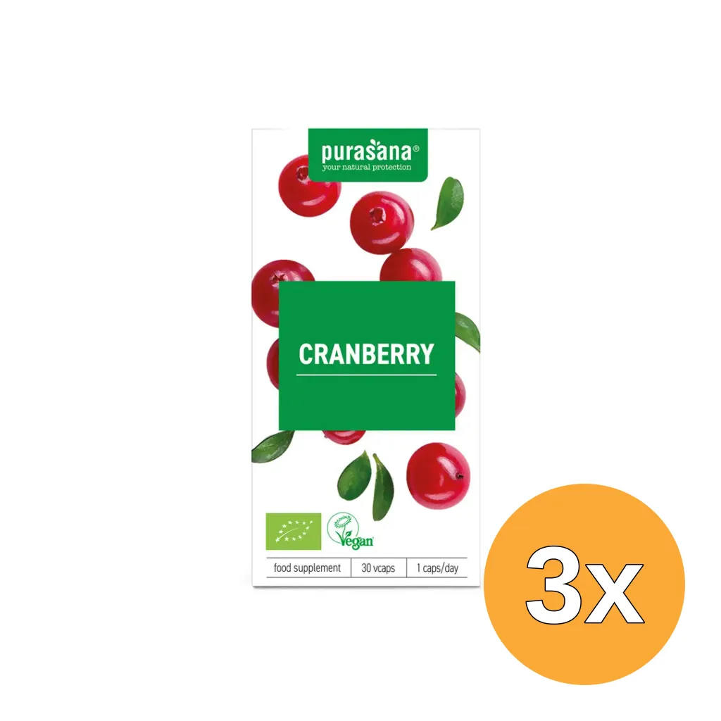 3x Purasana Cranberry/Canneberge Vegan Bio (30 vega capsules)