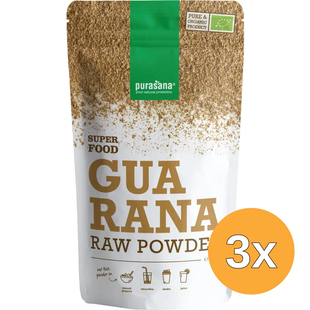 3x Purasana Guarana Poeder/Poudre Vegan Bio (100 gr)