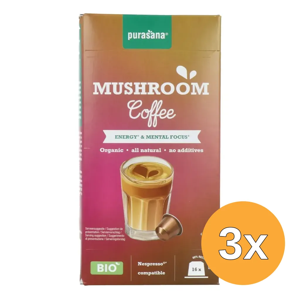 3x Purasana Hot Drinks Mushroom Coffee Caps Bio (16 x 1,5 gr)