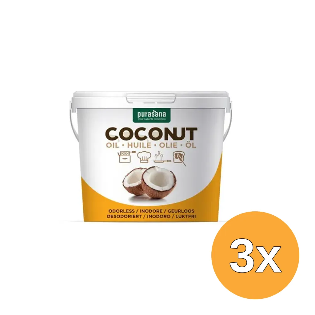 3x Purasana Kokosnootolie Ontgeurd (2000 ml)