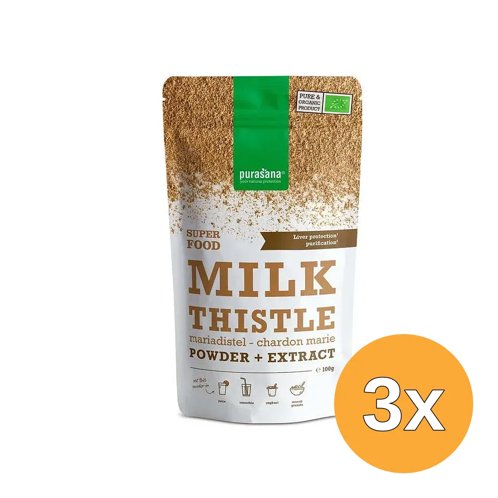 3x Purasana Mariadistel poeder + extra BIO (100 gr)