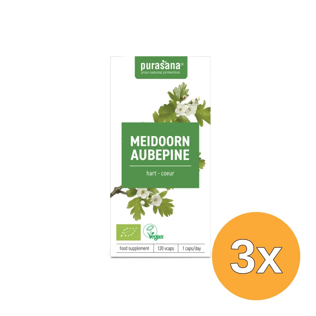 3x Purasana Meidoorn/Aubepine Vegan Bio (120 vega capsules)