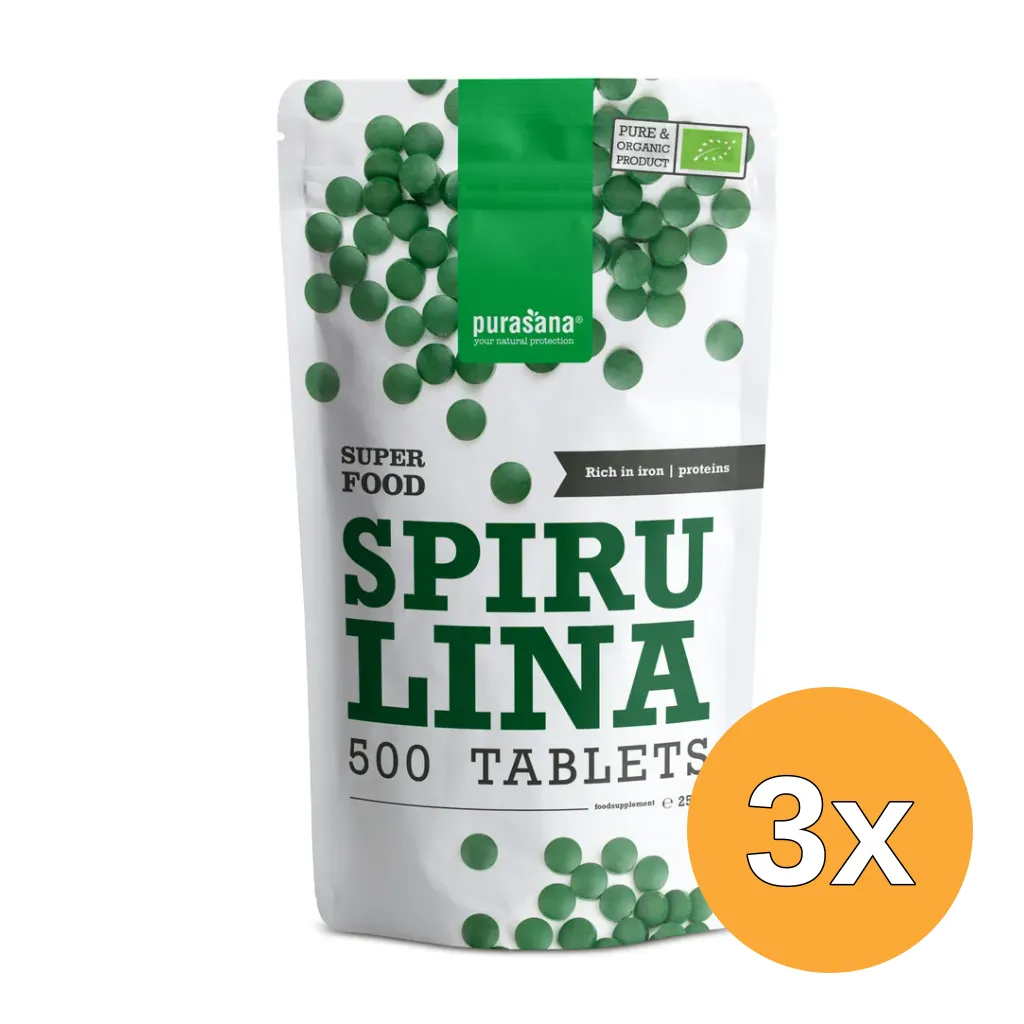 3x Purasana Spirulina 500 Mg Bio (500 tabletten)