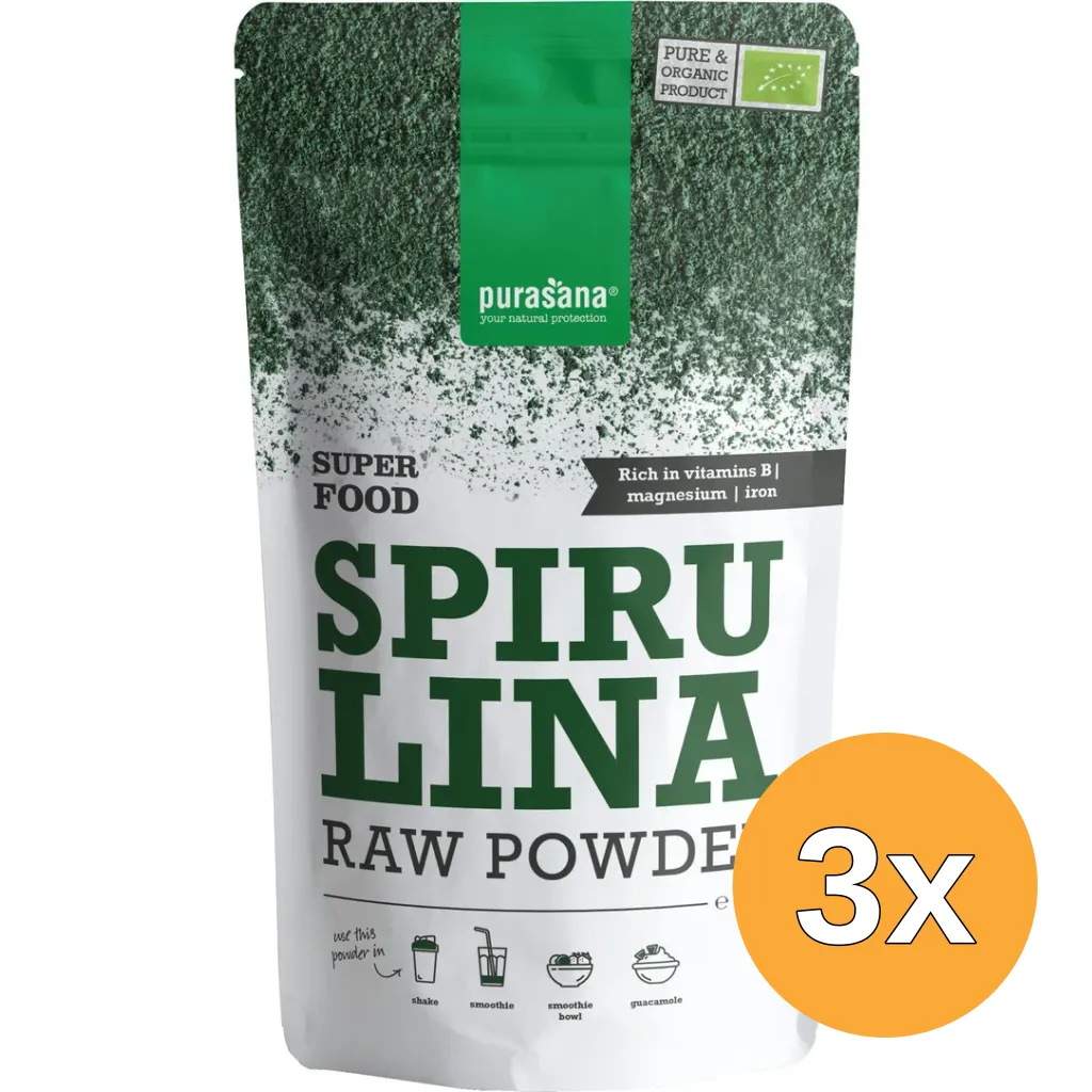 3x Purasana Spirulina Poeder/Poudre Spiruline Vegan Bio (200 gr)