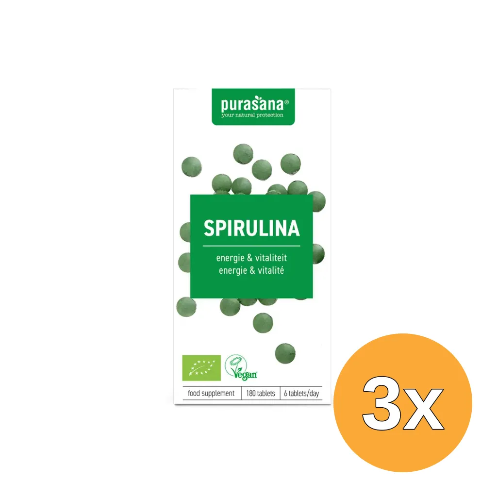3x Purasana Spirulina Vegan Bio (180 tabletten)