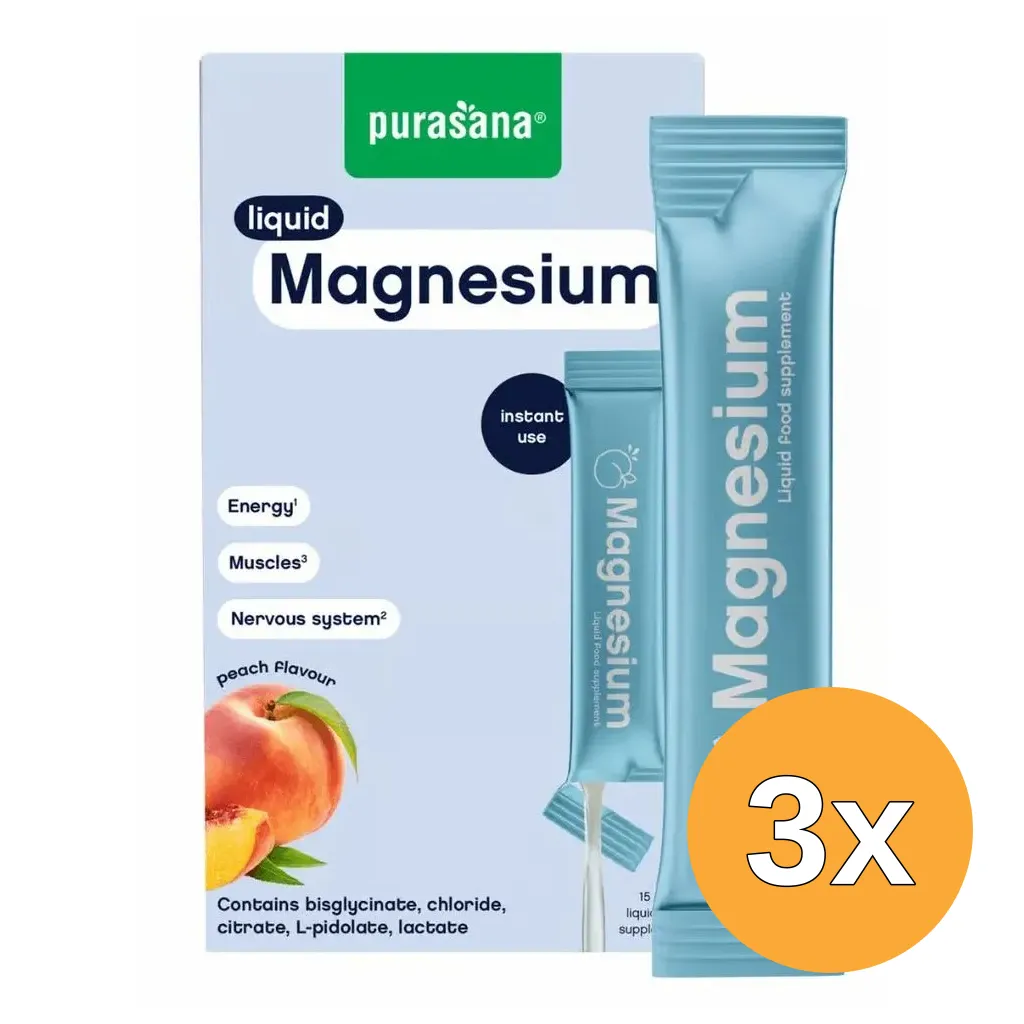 3x Purasana Magnesium Liquid Peach (15 x 10 ml)