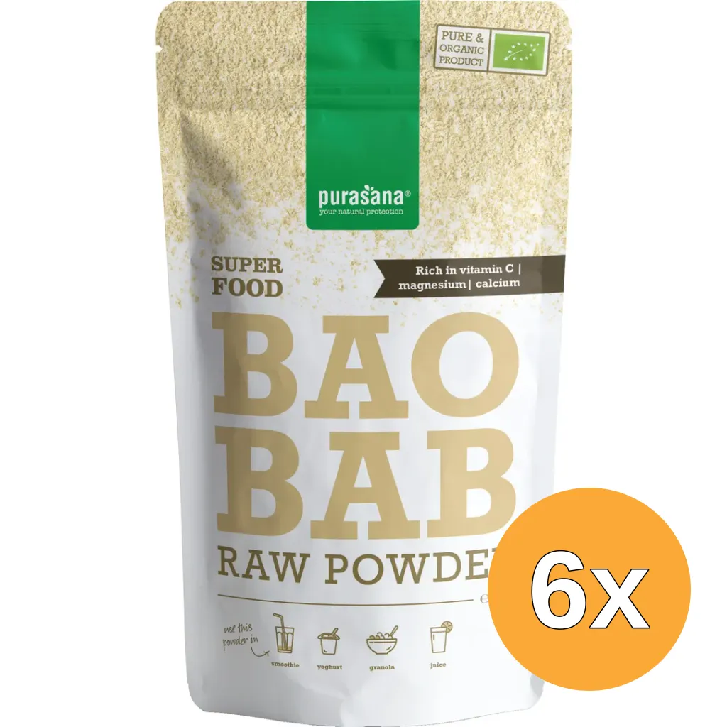 6x Purasana Baobab Poeder/Poudre Vegan Bio (200 gr)