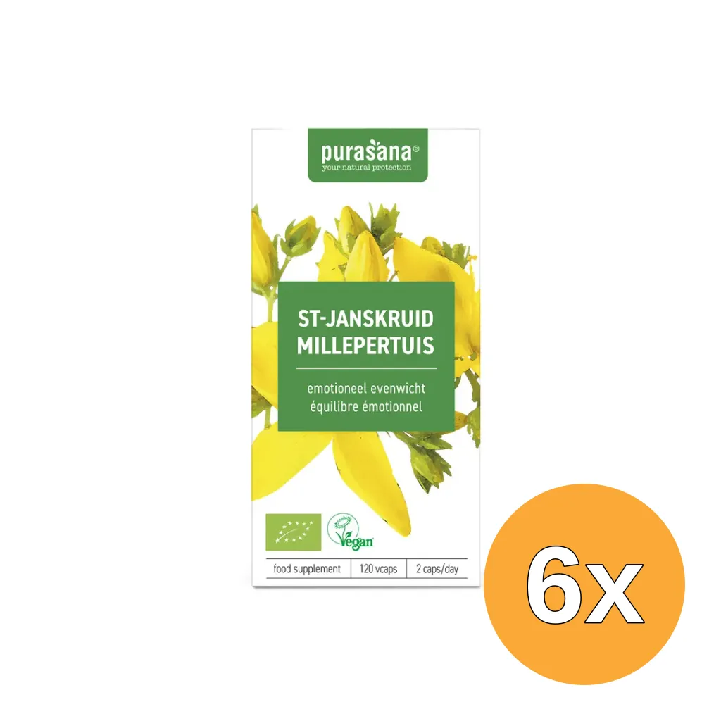 6x Purasana Sint Janskruid Millepertuis Vegan Bio (120 vega capsules)