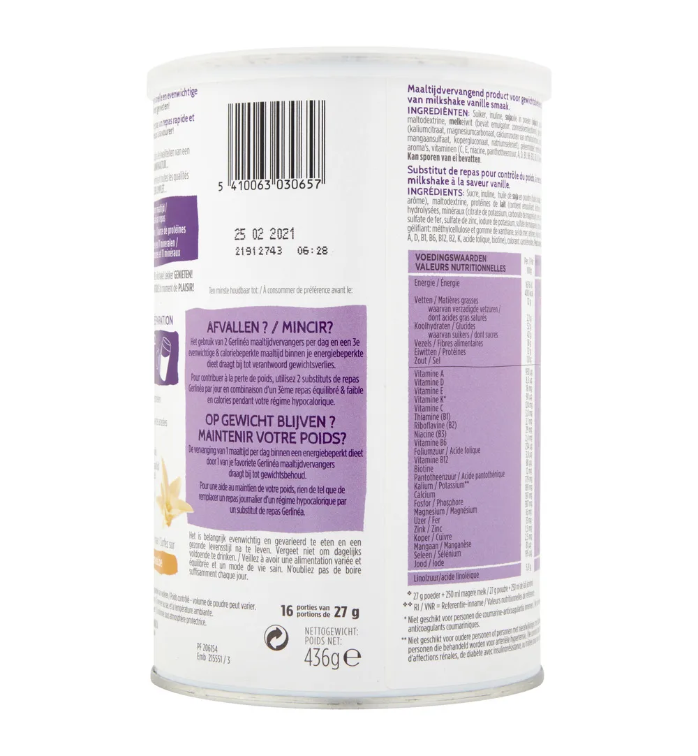Gerlinéa Afslank Maaltijdshake Vanille smaak (436 gr)