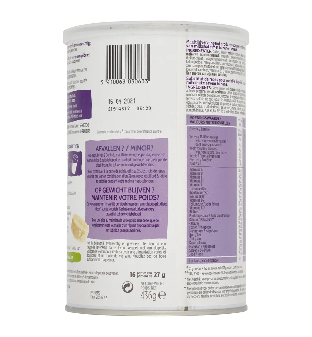 Gerlinéa Afslank Maaltijdshake Banaan (436 gr)